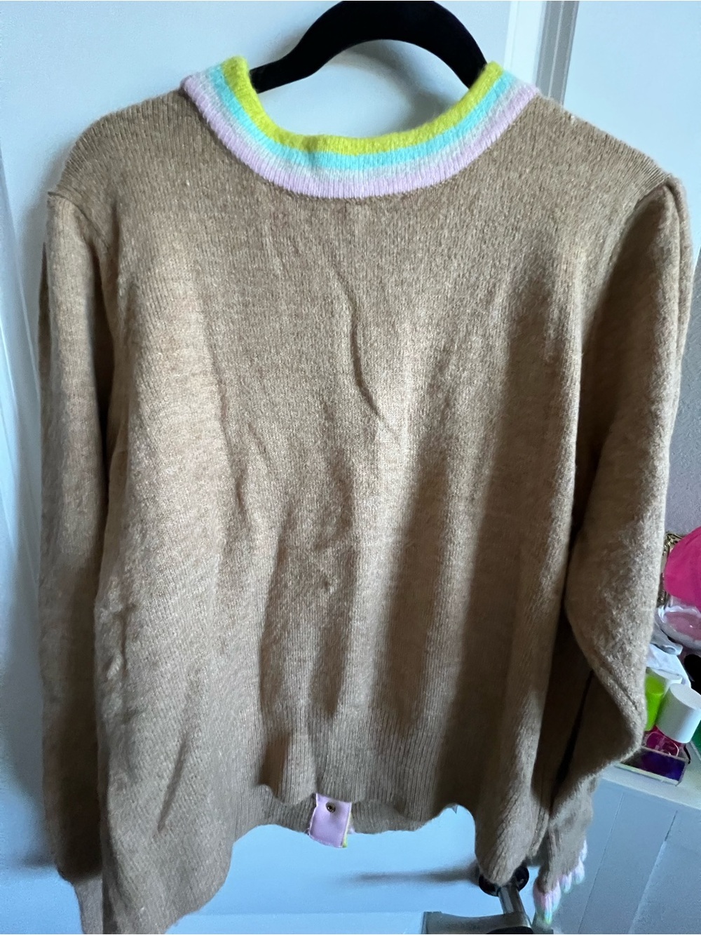 crown & ivy Camel Cardigan with Pastel Trim - Picture 6 of 6